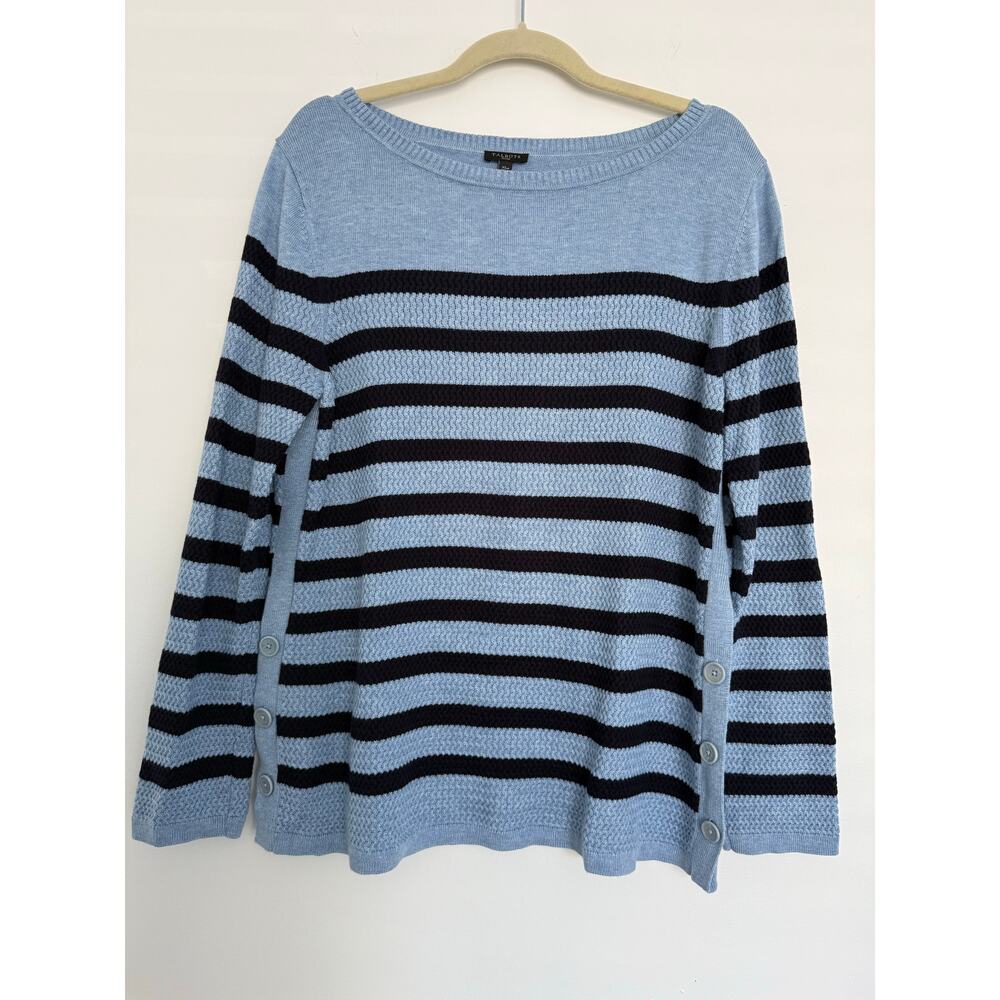 Talbots Womens Nautical Sweater‎ Tunic XLp Blue Stripes Boat Neck Coastal